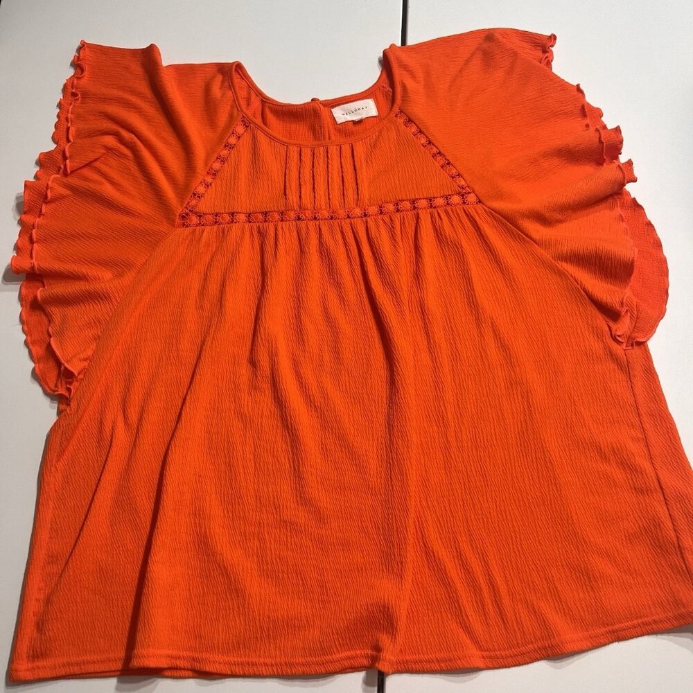 Mellóday Size Large Orange Blouse Short Sleeve Flowy